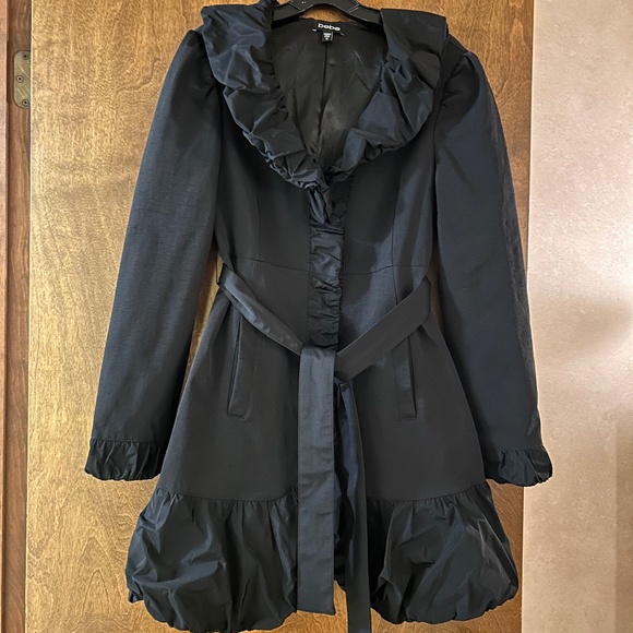 bebe Jackets & Blazers - Bebe Satin Ruching Details Trim Trench Coat, Size M